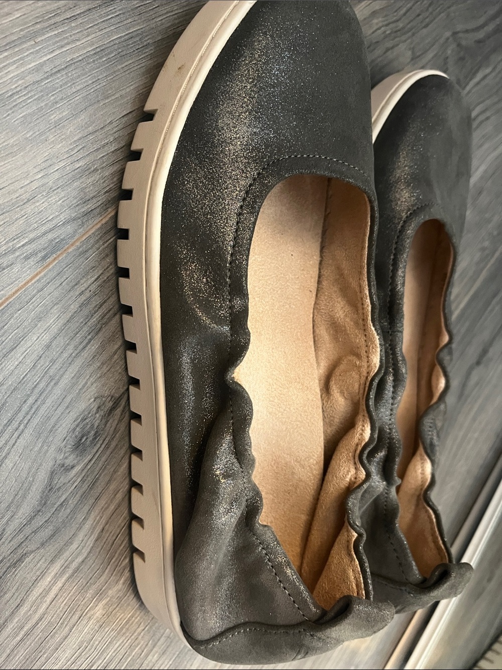 Vionic Gunmetal Ruffled Slip-On Ballet Flats - Picture 4 of 5